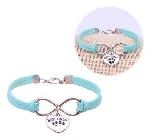 Pulsera Infinito Corazón Patita De Perro Best Friend Aqua