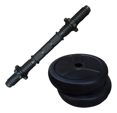 Kit Mancuerna Rosca + 10 Kg En Discos Pvc (2 Discos X 5kg) Color Negro