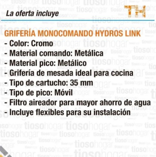 Imagen 4 de 10 de Monocomando Canilla Cocina Ceramico Hydros Link