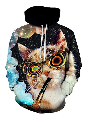 Sudadera Pullover Gato Casual Gafas De Sol De Colores