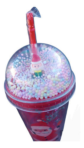 Vaso Con Bombilla Diseño Navideño Con Glitter Y Luces Led