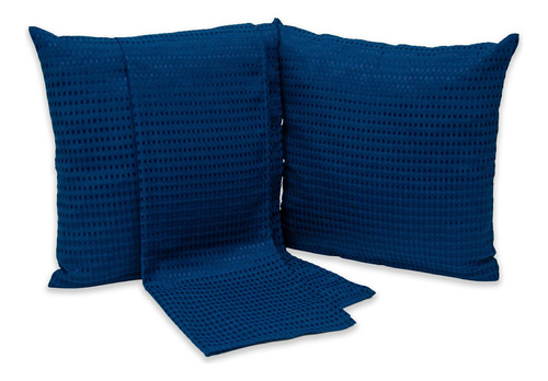 Kit 1 Peseira Queen Piquet Favinho + 2 Capas 40cm X 40cm Cor Azul-marinho Desenho Liso