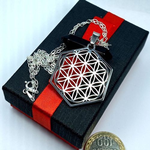 Colgante Flor De La Vida Acero + Cadena De Plata 925 + Caja
