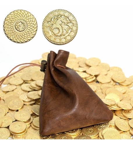 50 Monedas Dnd, Monedas De Fantasa Y Bolsa De Cuero, Fichas 