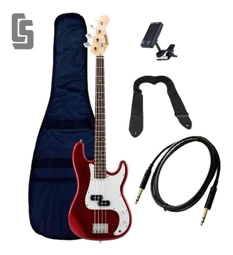 Imagen 1 de 2 de Combo Bajo 4 Cuerdas Leonard Funda Cable Correa Afinador Red