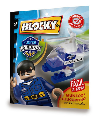 Blocky Bloques Policias Muñeco+helicoptero 17 Piezas 01-0686