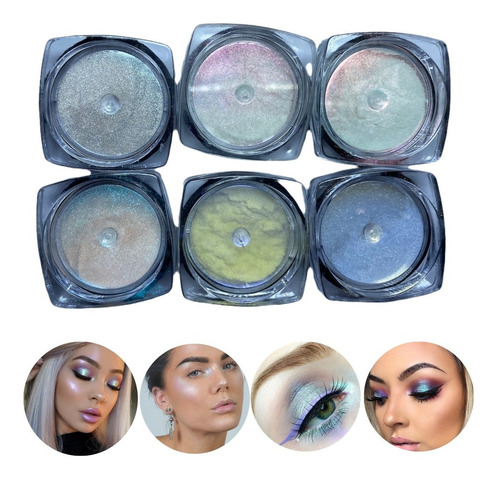 Kit 6 Pó Sereia Cromado Decoração De Unhas E Maquiagem Cor Colorido