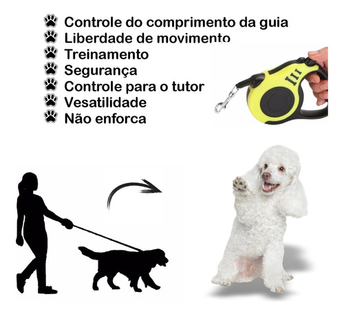 Coleira Pet Guia Retrátil P/ Cachorro Gato 5 Metros Até 20kg