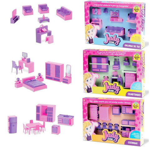 Casinha Boneca Quarto + Cozinha + Sala Brinquedo Menina Judy