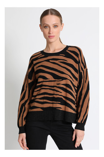 Jersey Tejido Animal Print Café Liola