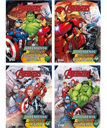 Kit 4 Livros - Coleção Aprendendo Caligrafia Marvel Avengers