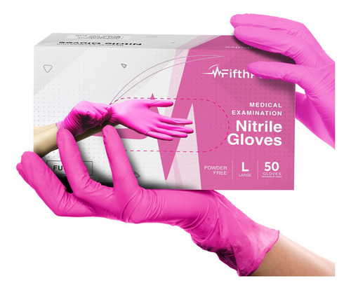 Guantes Desechables De Nitrilo Rosa Intenso Fucsia - 50 Unid