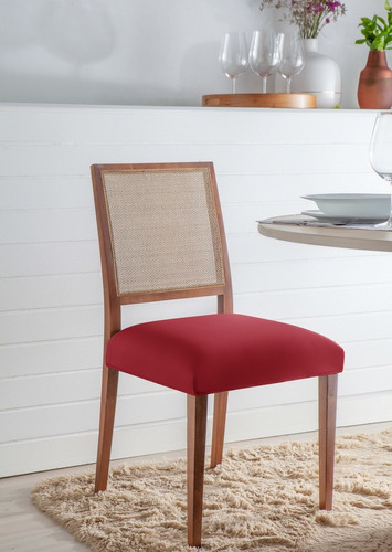 Jogo Kit 6 Capas Para Assento De Cadeira Jantar Malha Lindas Desenho Do Tecido Lisa Vermelha