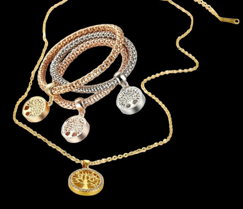 3 Pulseras + Collar Árbol De La Vida, Suerte, Regalo, Mujer