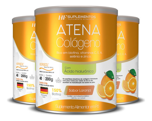 3x Colágeno Atena Verisol+ácido Hialurônico Sabor Laranja