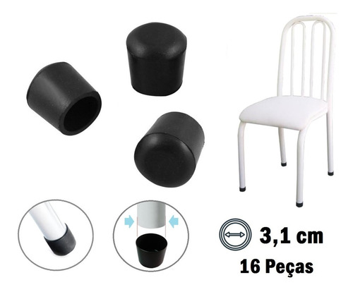 Ponteira Protetora Pé De Cadeira Tubular 3,1cm Conjunto 16pç