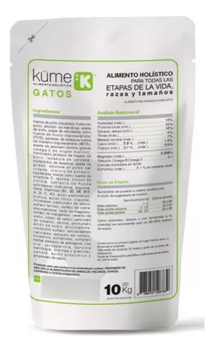 Alimento Küme Holístico Para Gatos X 10 Kg En Bolsa Blanca 