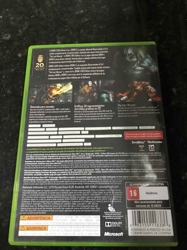 Jogo Xbox 360 Doom 3 Bfg Edition Original Mídia Física
