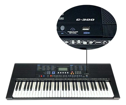 Teclado Musical Estudante Profissional 61 Teclas Usb 300 Rit