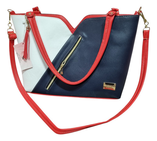Bolso Bolsa De Material Sintético Azul Y Blanco Azul Oscuro Lisa Rojo