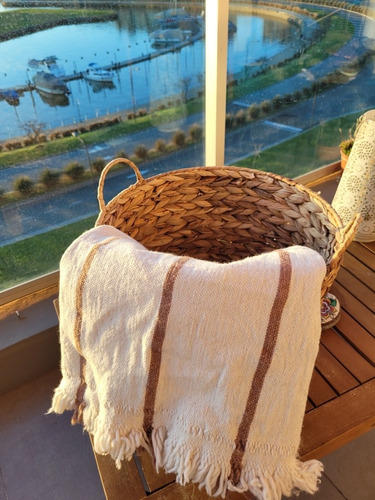 Manta Rustica Moderna 190x130 Cm Línea Siena Color Crudo Con Rayas Separadas Siena