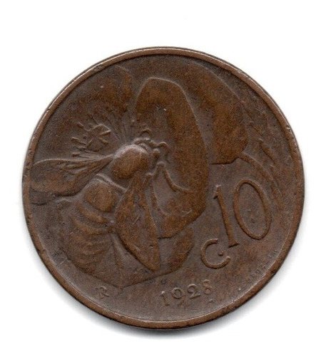 Moneda Italia Reino 10 Centesimi 1928 Vittorio Em. Iii Km#60