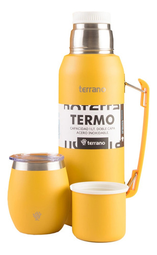 Kit Set Matero Terrano Mostaza Termo 1 Litro + Mate + Tapon