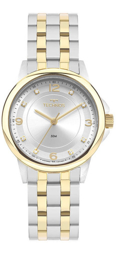 Relógio Feminino Technos Boutique Bicolor Loja De Fábrica Correia Dourado Bisel Dourado Fundo Prateado