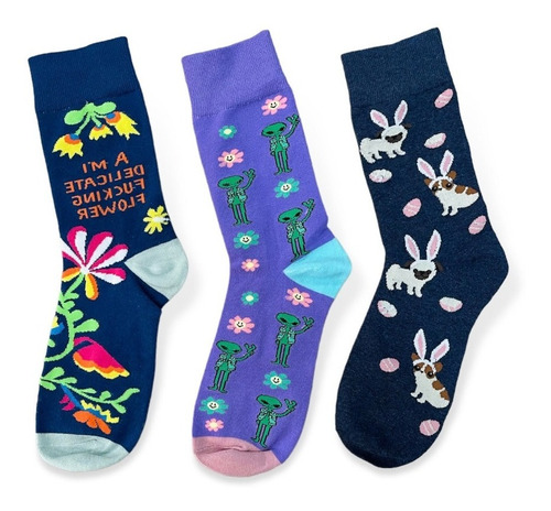 Pack 3 Pares De Calcetines / Flores, Alien, Pascua 