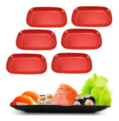 12 Pratos Retangular Travessa Oriental Melamina Sushi 23cm