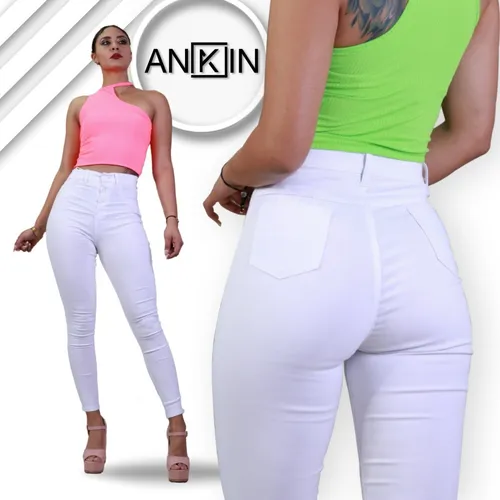 Pantalón Leggin Blanco Strech Push-up Talle-alto Tela Gruesa