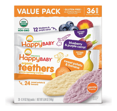 Happy Baby Organics Teethers, Variety Multipack,(36 Pack) Sabor blueberry and potato