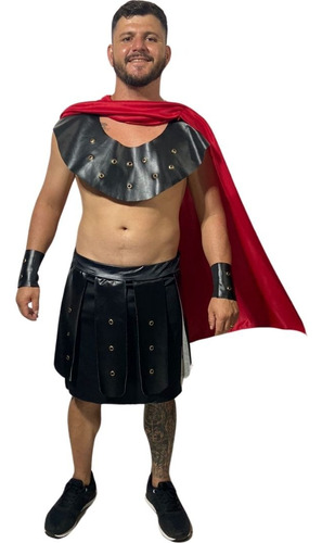 Fantasia Guerreiro Gladiador Com Capa Vermelha Espartano
