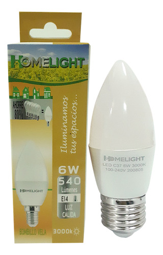 Bombillo Tipo Vela E14 6w Luz Calida Homelight