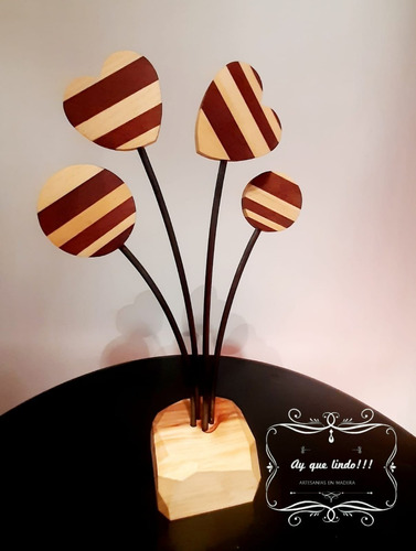 Adorno Decorativo Ramo De Corazones Hecho En Madera Y Hierro