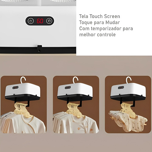Secador Roupa Elétrica Compacto Com Cortina Secagem Portátil Branco