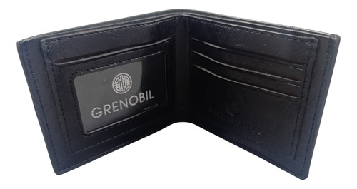 Billetera Cartera Grenobil Negra Bifold Negro Textura Piel Y Rayas