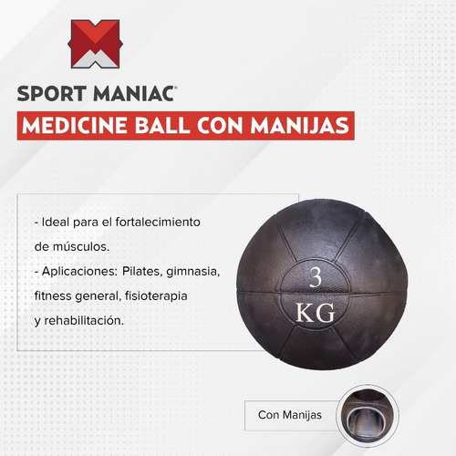 Imagen 2 de 4 de Pelota Medicine Ball Con Manija 3 Kg Sport Maniac