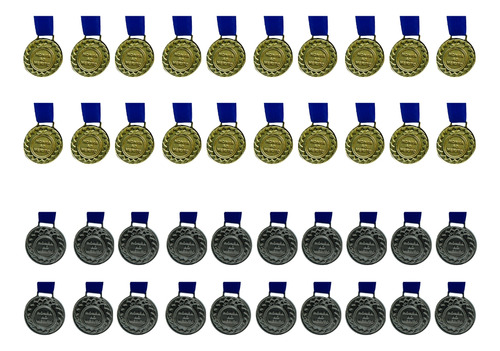 Kit C/20 Medalhas De Ouro + 20 Medalhas De Prata M30