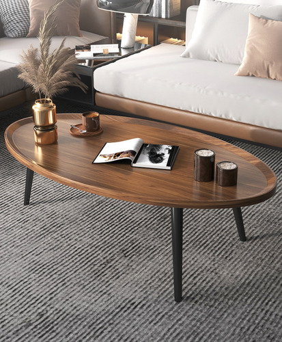 Mesa De Centro Elipse Living Vanguardia Madera Nactural Color Marrón Oscuro