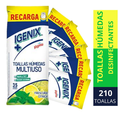 Toallas Húmedas Desinfectantes Igenix Pack X6