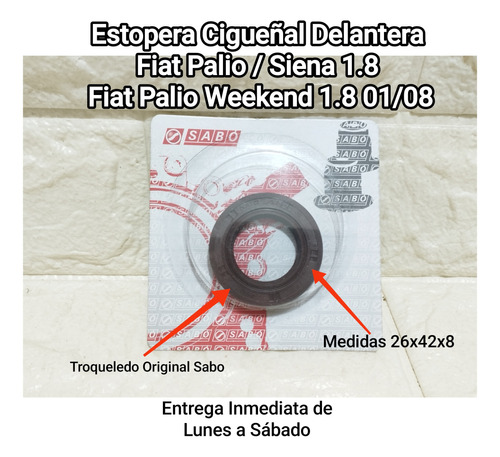 Estoperas Cigueñal Delantera Fiat Palio / Siena 1.8 26x42x8