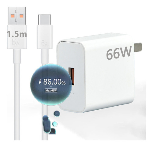 66 W Charger for Huawei Honor 200/ x9c/x8c/x8b/ x7b/ x7c/x6b Plus/ Magic7 Lite Super Cargador Rapid Charge with 6a Cable Type C of 1.5m White