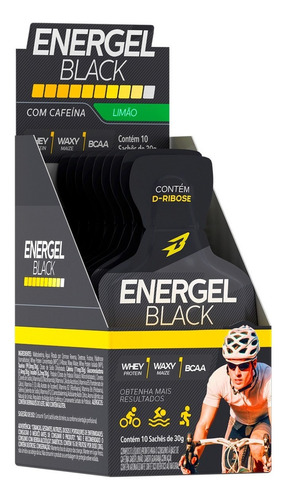 Suplemento em gel Bodyaction  Tradicional Energel Black pré treino Energel Black sabor  limonada em caixa de 30g