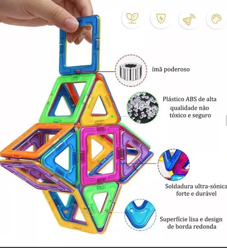 Brinquedo De Imã Infantil Blocos Magnéticos Com Maleta