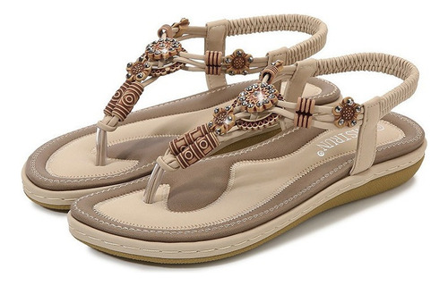 Sandalias De Plataforma Para Mujer Con Perlas De Madera Hech