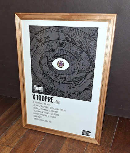 Bad Bunny Poster Album X100pre En Cuadro Vidriado