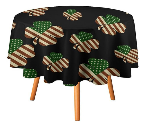 Vintage Clover Irish American Flag Round Tablecloth Washabl