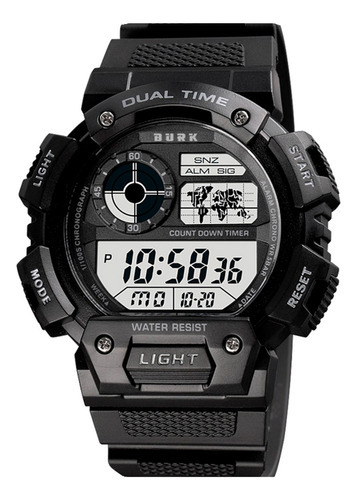 Reloj Deportivo Burk 1723 Luz Digital Alarma Cronometro ! Color de la malla Negro Color del fondo Negro