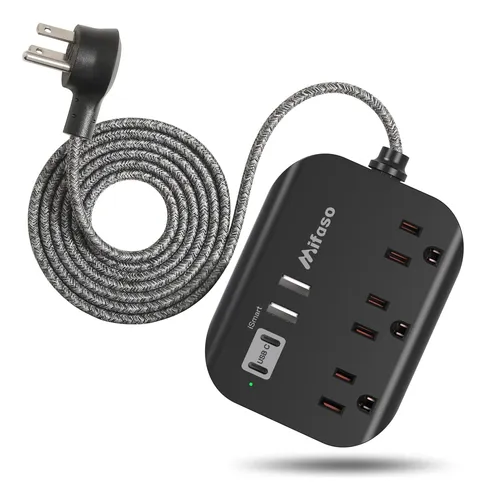 Multitoma Extensión, 3xca + 2xusb-a + 2xusb-c, 153cm, Negro